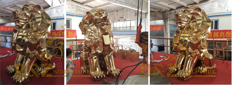 Outdoor Gold plated lion statue for hotel 