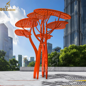 Outdoor Orange metal modern tree sculpture decor (4)