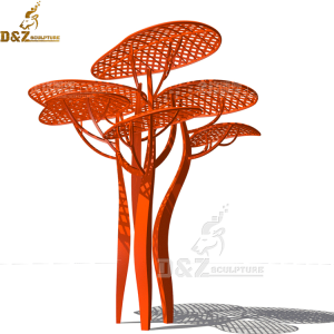 Outdoor Orange metal modern tree sculpture decor (4)