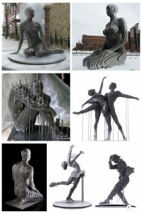 park chan girl sliced metal sculpture for garden decor
