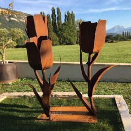 rose garden sculpture corten steel for outdoor decor DZM 193