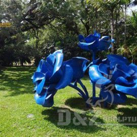 metal rose for sale blue flower sculpture for garden decorative DZM 418