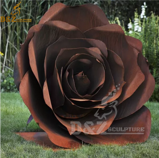 metal rose sculptrure rusty corten sculpture for garden decor DZM 412