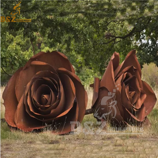 metal rose sculptrure rusty corten sculpture for garden decor DZM 412 (2)