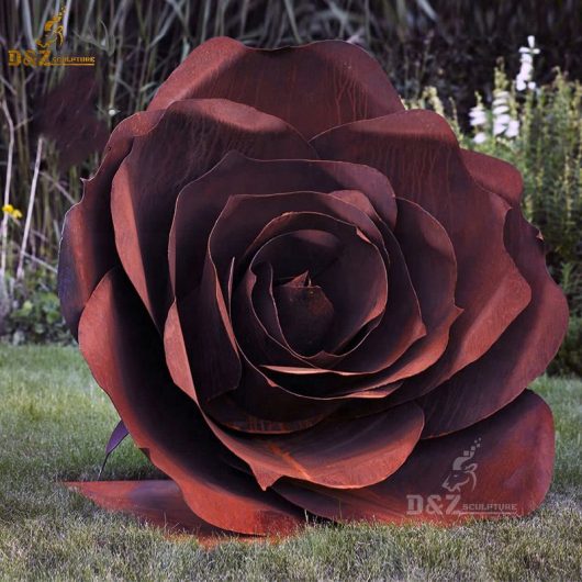 metal rose sculptrure rusty corten sculpture for garden decor DZM 412