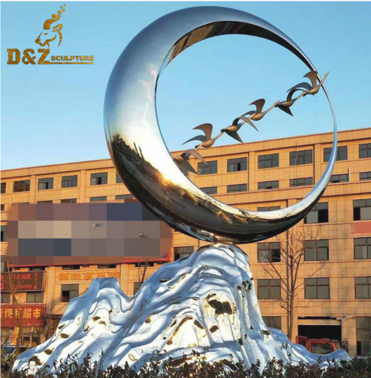 modern art stainless steel metal sculpture is placed in yard DZM 285