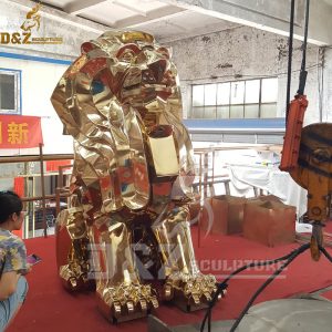 outdoor lion sculpture gold plated lion statue for custom (7)