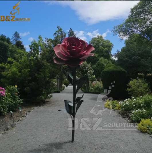 sculpture garden stainless steel rose flower for garden decoration DZM 422