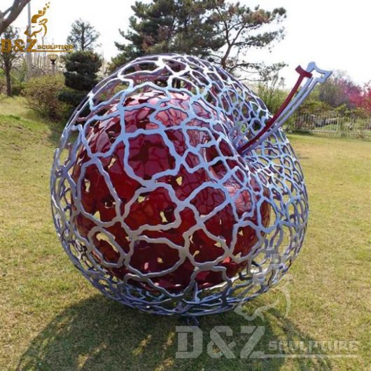 gaint hollow out metal red apple sculpture for garden DZM 433