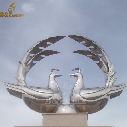 large stainless steel mirror finishing dove sculpture pigeon sculpture for sale DZM 439