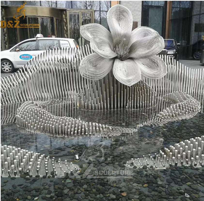 metal wire lotus water fountain sculpture for water pool decor