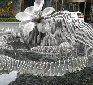 metal wire lotus water fountain sculpture for water pool decor (4)