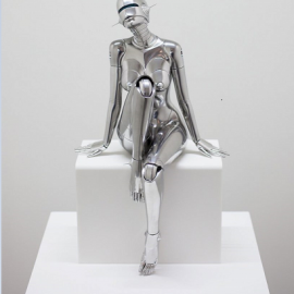 Hajime Sorayama sexy sitting robot stainless steel mirror modern figure for sale DZM 597
