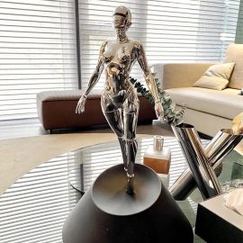 Hajime Sorayama sexy walk robot stainless steel mirror modern figure for sale DZM 596