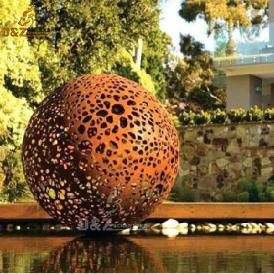 corten steel sphere hollow out modern design art sculpture for sale DZM 608