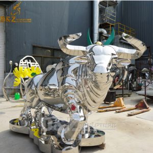 life size stainless steel metal bull abstract animal sculpture mirror finishing stock for garden decorative (3)