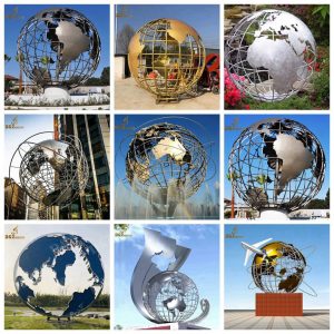 modern art globe can be rotate stainless steel art for garden decor DZM 644