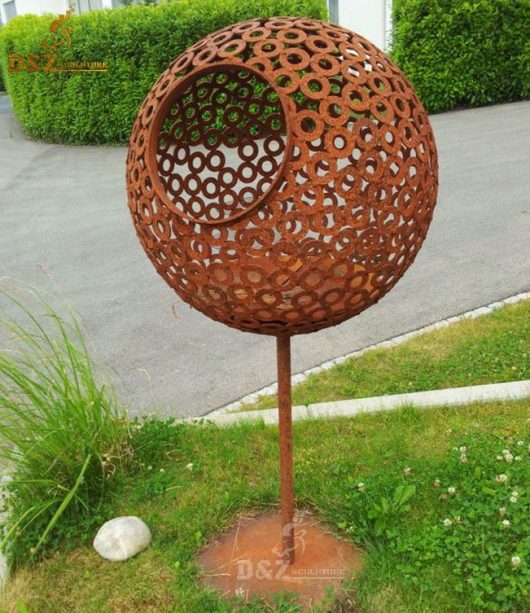 art sphere hollow out corten steel sculpture for garden sculpture DZM 621