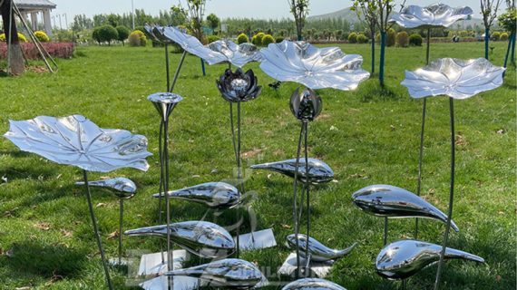 lotus flower garden sculpture art modern design sculpture stainless steel scylpture