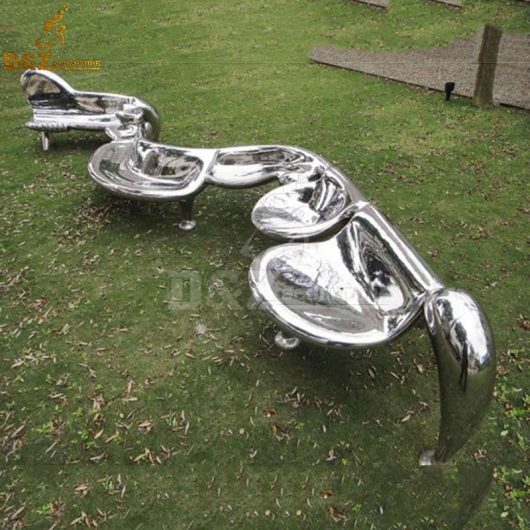 stainless steel mirror finishing abstract bench sculpture for park DZM 740