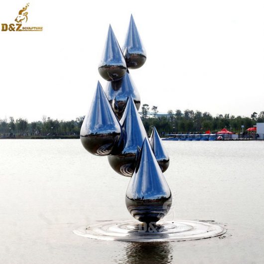 stainless steel mirror water drop sculpture birght and shiny under the water pool DZM 696 (1)
