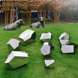 stainless steel sculpture mirror finishing stone seat for lawn ornament DZM 677