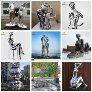 stainless steel high polish mirror finishing figure sculpture People who have just finished shopping DZM 782