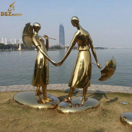 stainless steel art metal abstract sculpture modern figure full in love with umbrella DZM 787