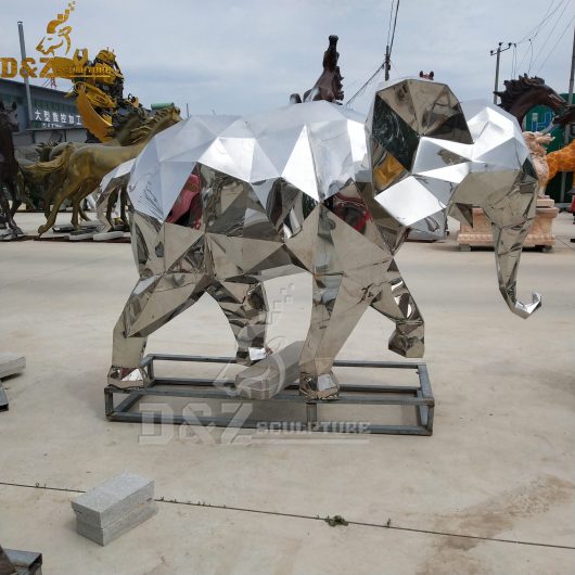 stainless steel geometry animal sculpture elephant design mirror finishing DZM 798 (2)
