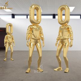 stainless steel sculpture art abstract letter 'O' figure gold plated sculpture DZM 789