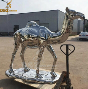outdoor life size stainless steel abstract camel sculpture modern art design mirror finishing DZM 886