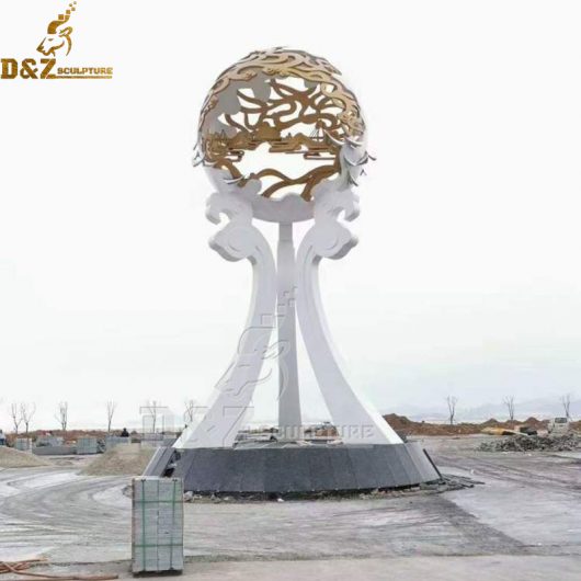 sphere sculpture world trade center stainless steel sculpture art metal sphere with led light DZM 854 (2)