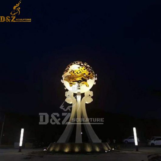 sphere sculpture world trade center stainless steel sculpture art metal sphere with led light DZM 854