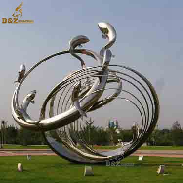 stainless steel outdoor art abstract circle fish sculpture for sale DZM 879