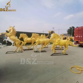 A herd of golden stainless steel abstract horses sculpture for garden decoration DZM 908 (1)