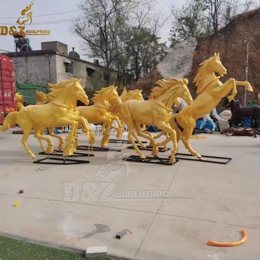 A herd of golden stainless steel abstract horses sculpture for garden decoration DZM 908 (2)