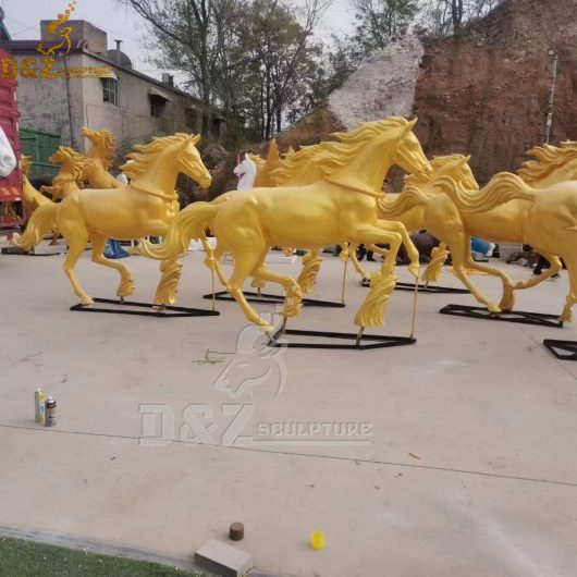 A herd of golden stainless steel abstract horses sculpture for garden decoration DZM 908 (3)