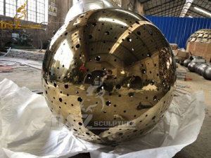art ball sculpture stainless steel gold plated sphere hoollow out ball for sale DZM889