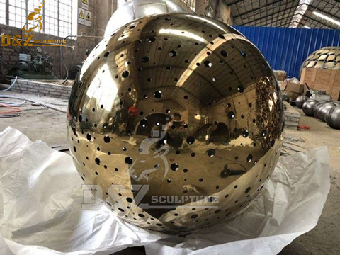 art ball sculpture stainless steel gold plated sphere hoollow out ball for sale DZM889