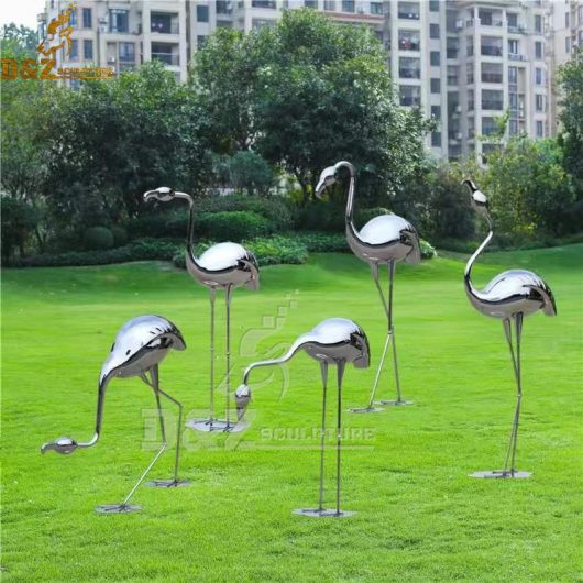 art modern animal sculpture stainless steel life size mirror finishing bird sculpture DZM 894 (1)