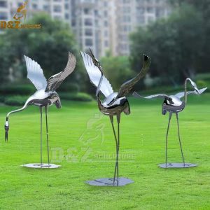 art modern animal sculpture stainless steel life size mirror finishing bird sculpture DZM 894 (3)