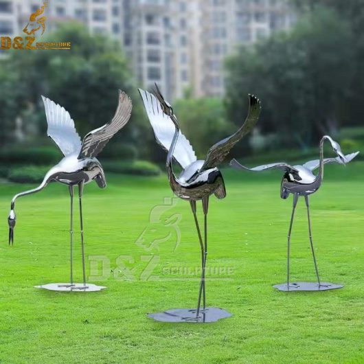 art modern animal sculpture stainless steel life size mirror finishing bird sculpture DZM 894 (3)