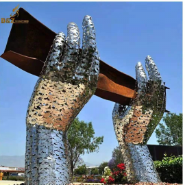 large outdoor stainless steel hollow out hand for park decoration DZM 893 (1)