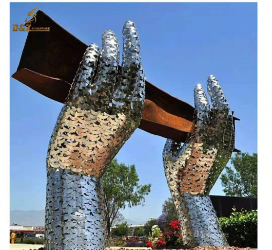 large outdoor stainless steel hollow out hand for park decoration DZM 893 (1)