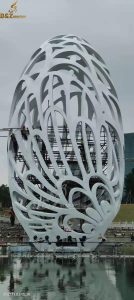stainless steel art hollow out white ball sculpture modern sphere sculpture for park decoration DZM 904 (1)