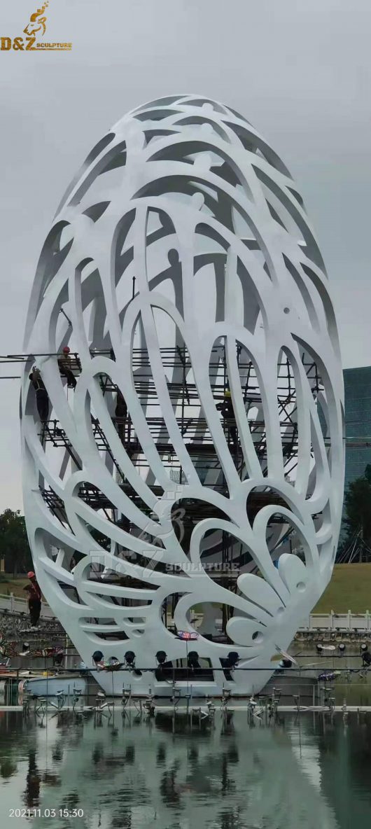 stainless steel art hollow out white ball sculpture modern sphere sculpture for park decoration DZM 904 (1)