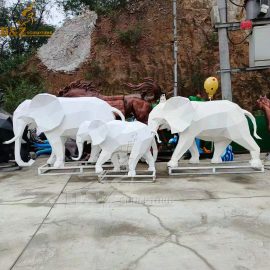 stainless steel art white elephant art sculpture family sculpture for sale DZM 919