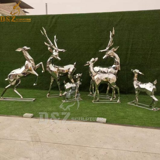 stainless steel geometric mirror finishing life size deers for garden decoration DZM 907