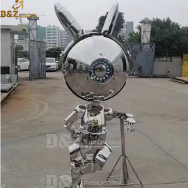 stainless steel mirror finishing robot rabbit sculpture for indoor decoration DZM 902