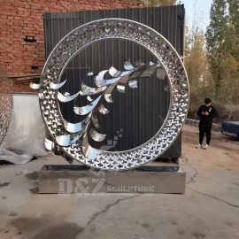 stainless steel sculpture art circle mirror finishing sculpture hollow out sculpture DZM 935 (2)